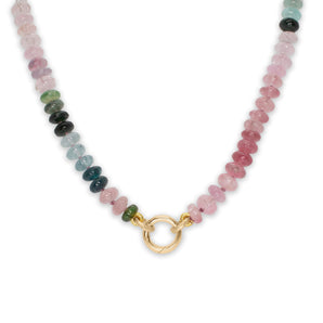 18k Strand Necklace in Pastel Tourmaline with Charm Holder