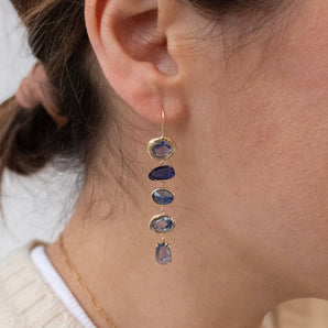 18K Blue Sapphire Five Drop Earrings Earrings Page Sargisson 