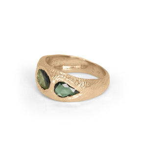 18K Three Stone Ring in Deep Green Sapphire