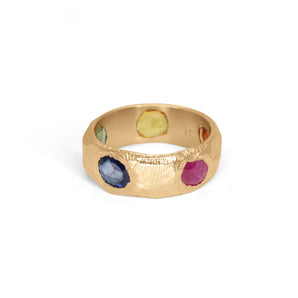 18K Five Sapphire Ring in Rainbow with Ruby