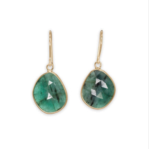 18K Faceted Emerald Bezel Earrings Earrings Page Sargisson Large 