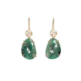 18K Faceted Emerald and Diamond Earrings Earrings Page Sargisson 