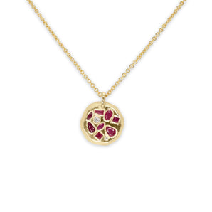 18K Round Mosaic Tablet Pendant with Ruby Necklaces Page Sargisson 