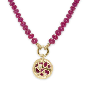 18K Round Mosaic Tablet Pendant with Ruby Necklaces Page Sargisson 