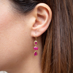 18K Triple Drop Earring in Ruby Earrings Page Sargisson 