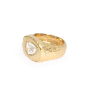 18K Carved Signet Ring with Pear Diamond - V.3 Rings Page Sargisson 