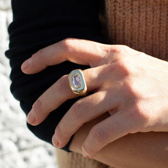 18K Carved Signet Ring with Oval Diamond Rings Page Sargisson 