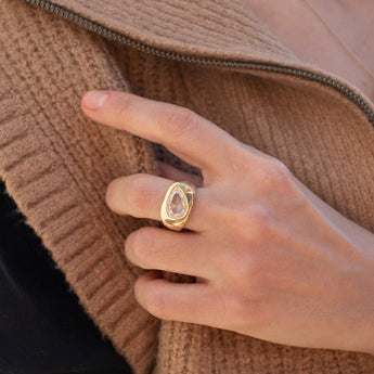 18K Carved Signet Ring with Pear Diamond - V.3 Rings Page Sargisson 