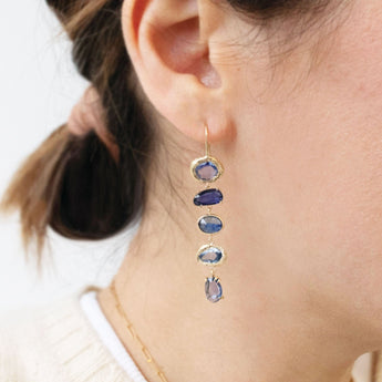 18K Blue Sapphire Five Drop Earrings Earrings Page Sargisson 