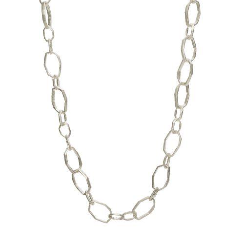 Large Textured Handmade Oval Silver Link Chain